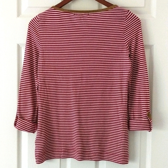 Lauren Ralph Lauren Striped Round Neck Long Roll Tab Sleeve Top Red White XS - Picture 14 of 14